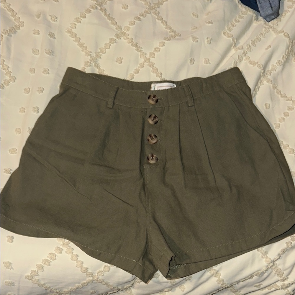 Love Riche Green High Waist Pleated Shorts
